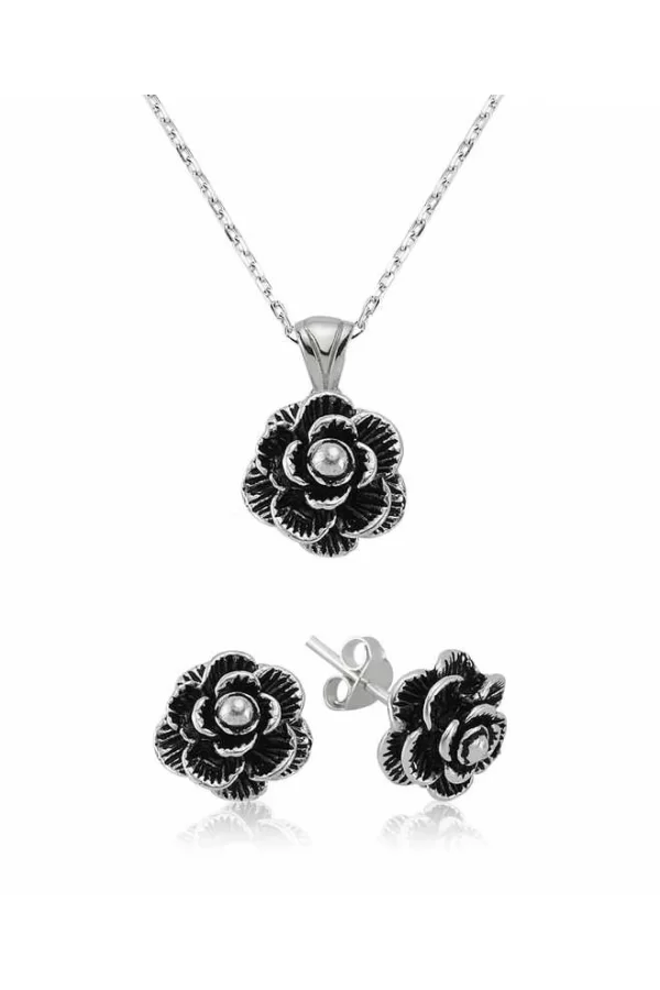 Luz&Pos Gümüş Çiçek Bayan Set