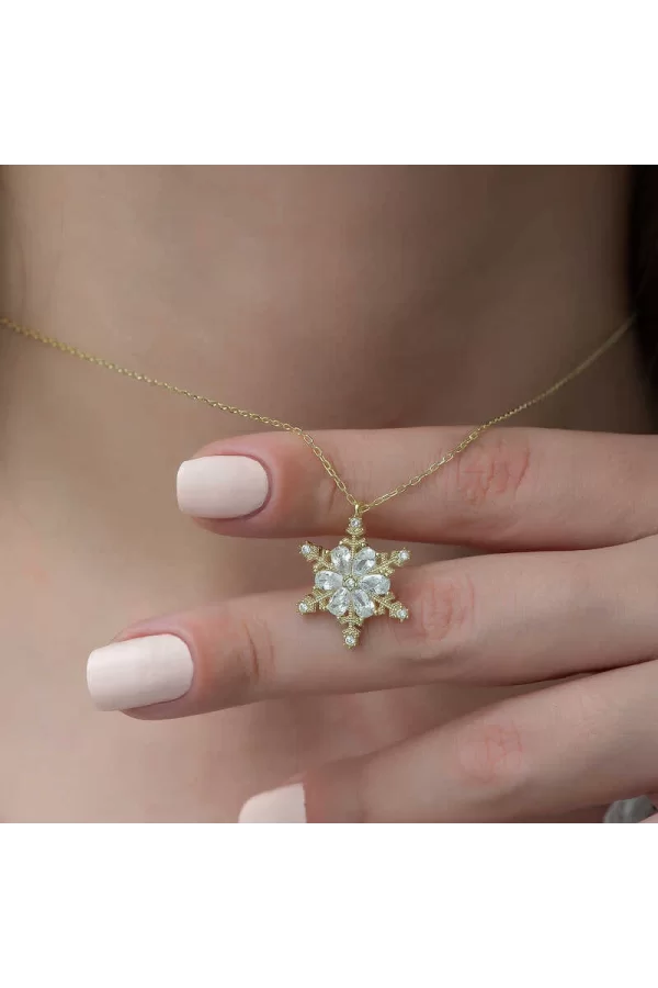 Luz&Pos Gümüş Gold Kar Çiçeği Bayan Kolye