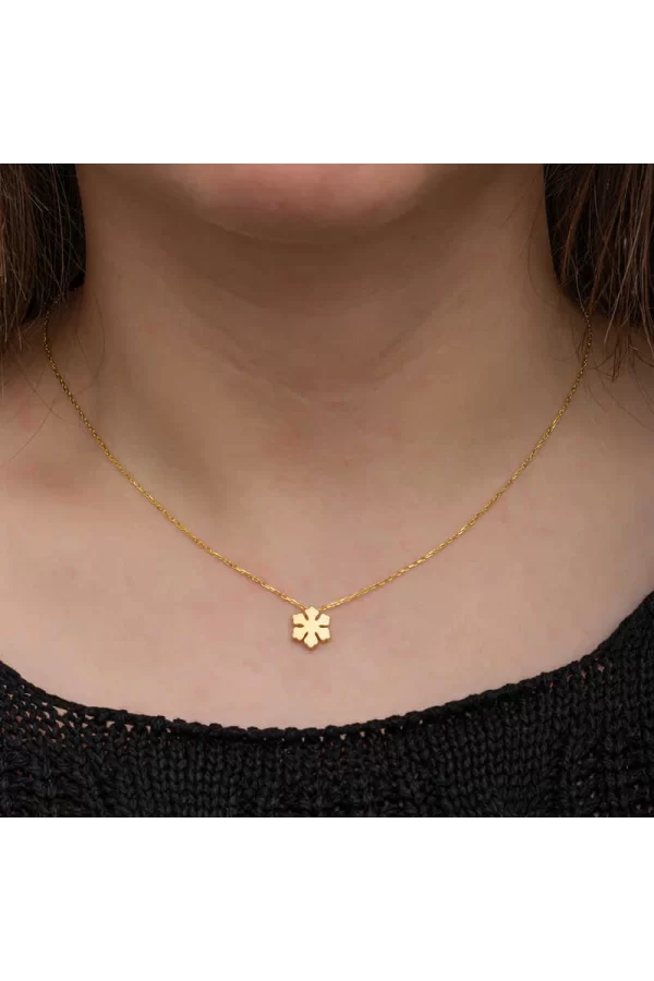 Luz&Pos Gümüş Gold Minimal Kar Tanesi Kadın Kolye
