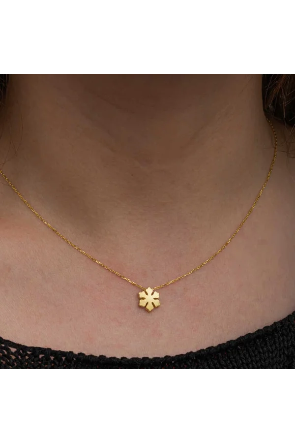 Luz&Pos Gümüş Gold Minimal Kar Tanesi Kadın Kolye