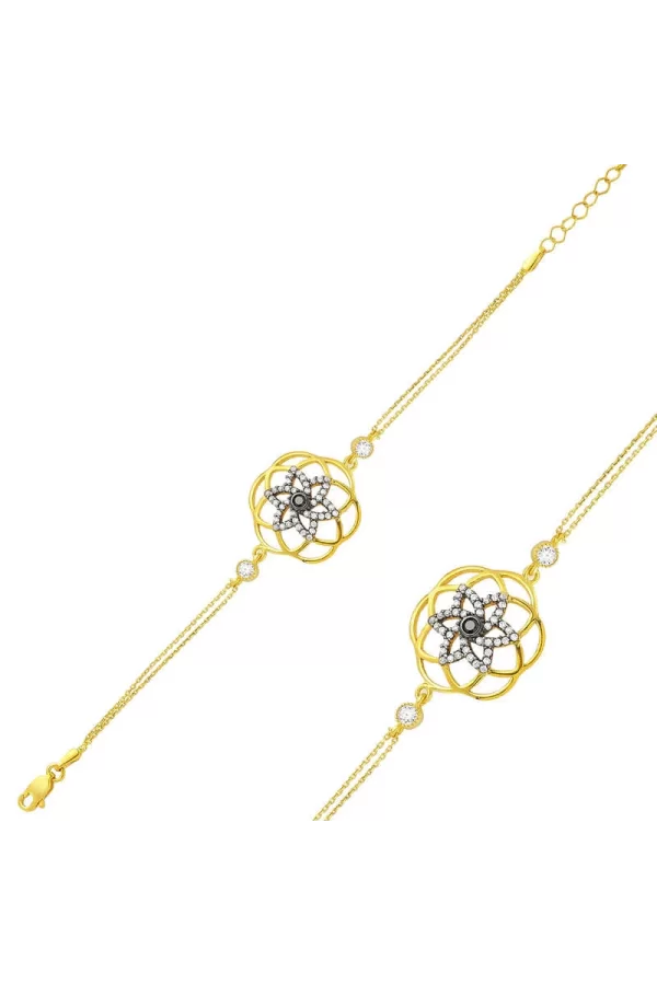 Luz&Pos Gümüş Gold Sarı Yaşam Çiçeği Bayan Bileklik