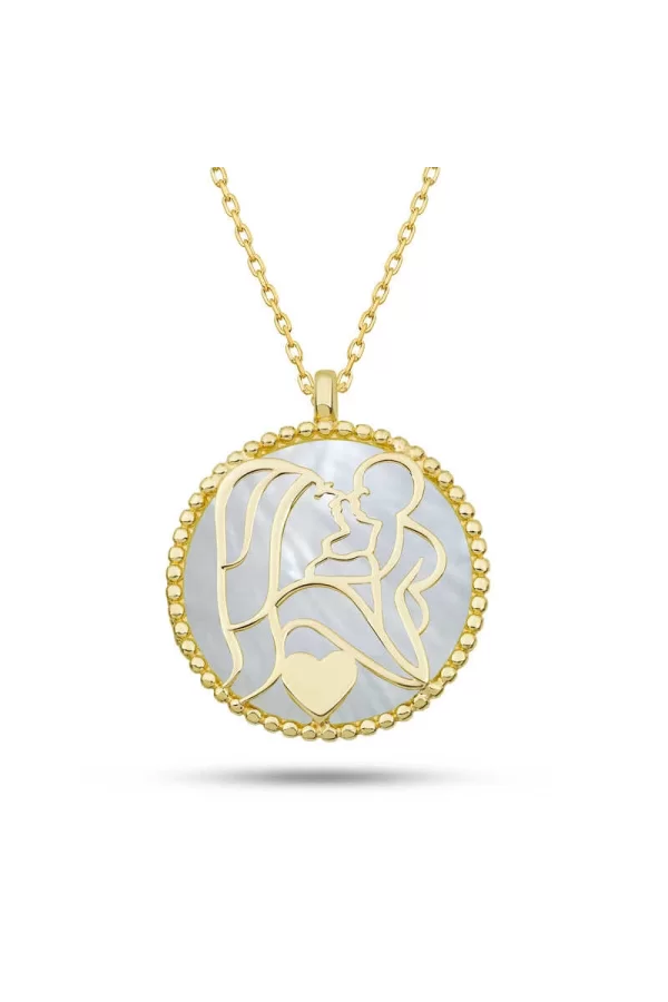 Luz&Pos Gümüş Gold Sedef Taşlı Anne Çocuk Sevgisi Kolye