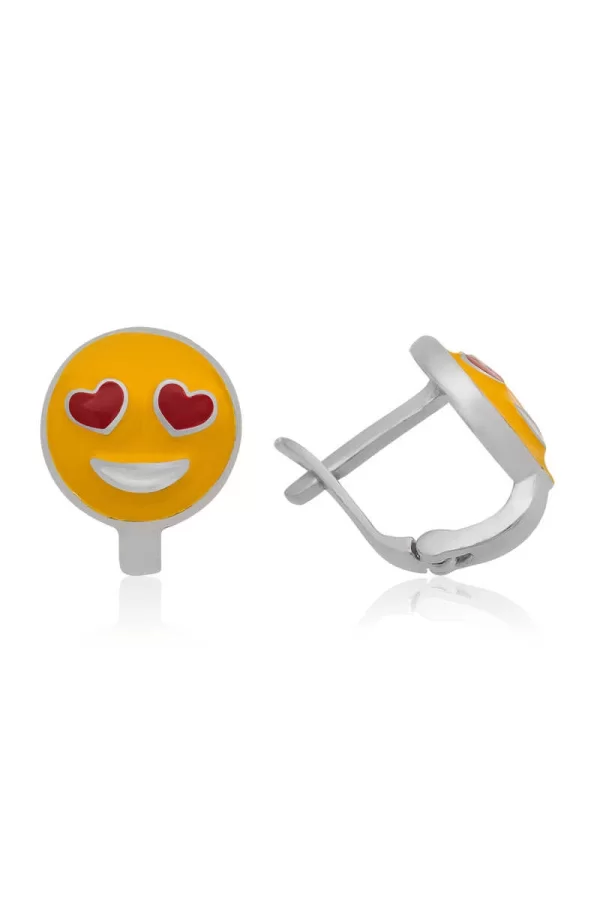 Luz&Pos Gümüş Kalp Gözlü Emoji Çocuk Küpesi