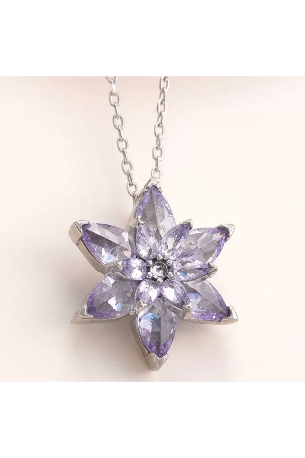 Luz&Pos Gümüş Lila Lotus Çiçeği Kadın Kolye