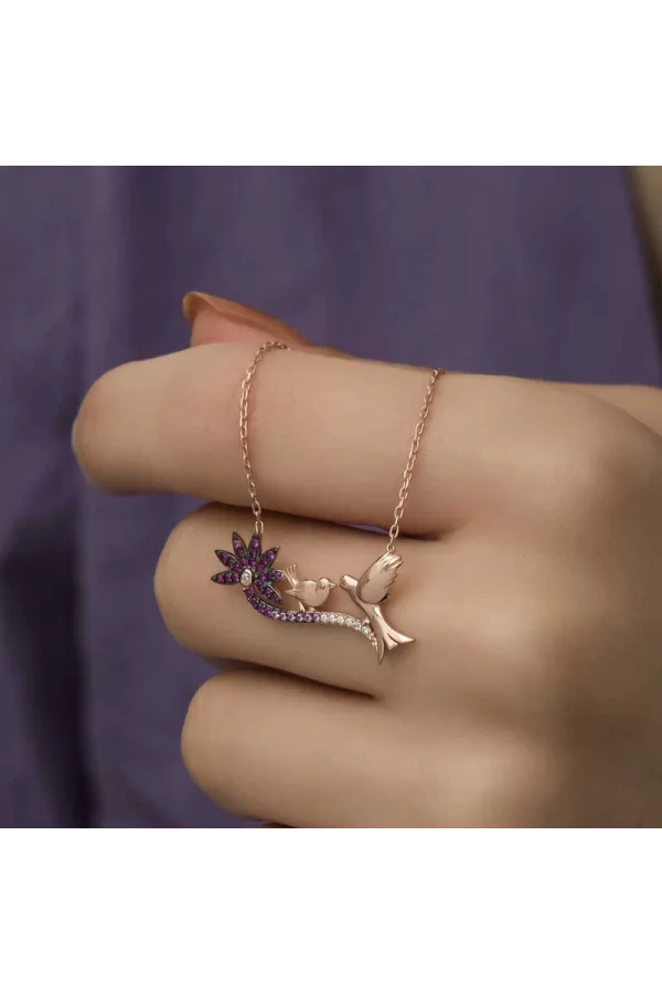 Luz&Pos ​gümüş Rose Anne Ve Yavru Kuş Bayan Kolye