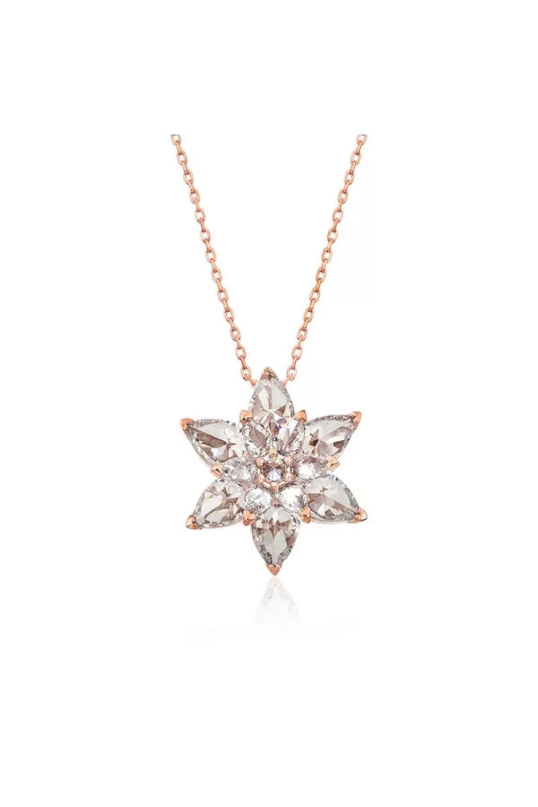 Luz&Pos Gümüş Rose Beyaz Lotus Çiçeği Kolye