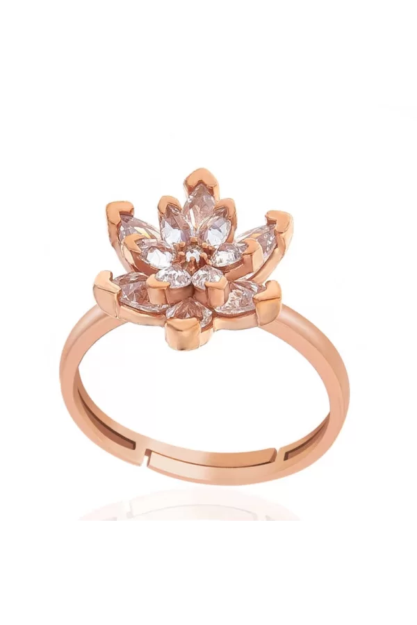 Luz&Pos Gümüş Rose Beyaz Taşlı Lotus Çiçeği Kadın Yüzük