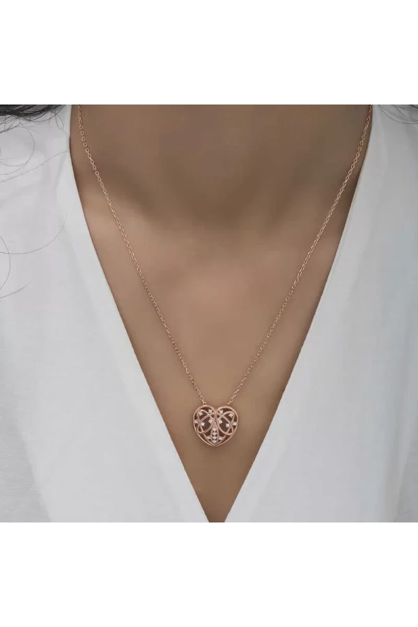 Luz&Pos Gümüş Rose Bombeli Kalp Kadın Kolye