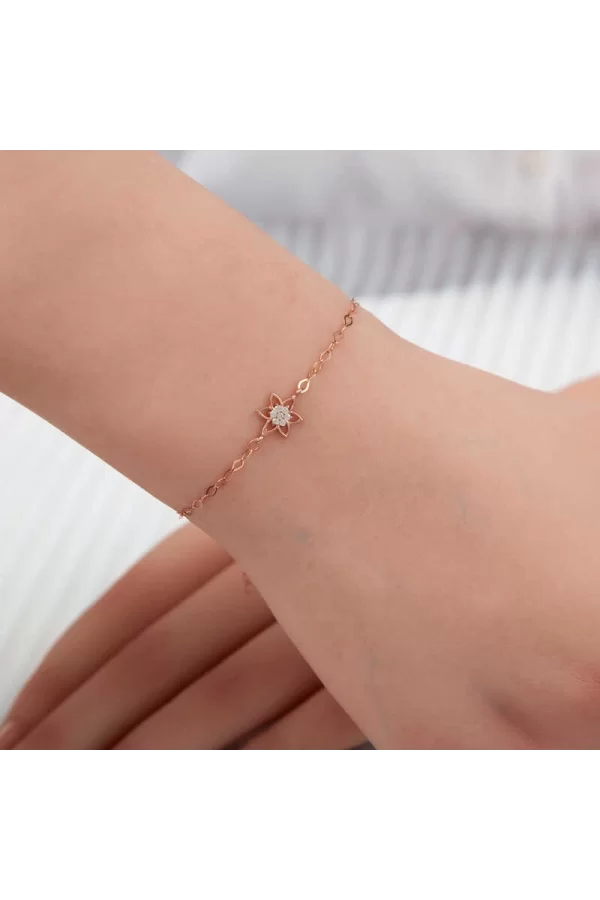 Luz&Pos Gümüş Rose Çiçek Kadın Bileklik