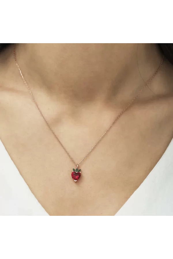 Luz&Pos ​gümüş Rose Çilek Figür Meyve Kolye