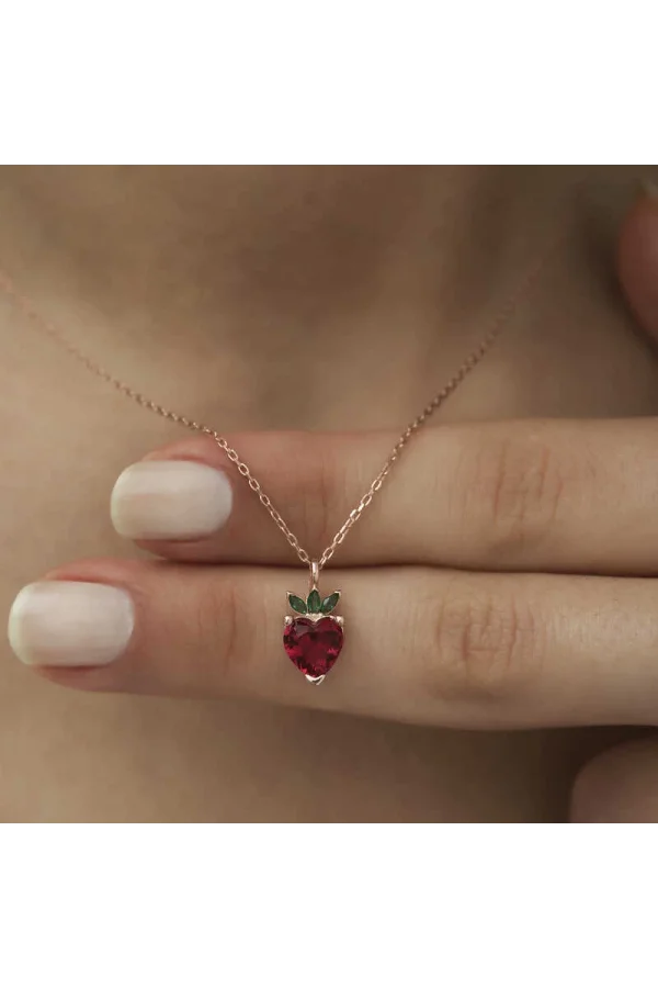 Luz&Pos ​gümüş Rose Çilek Figür Meyve Kolye