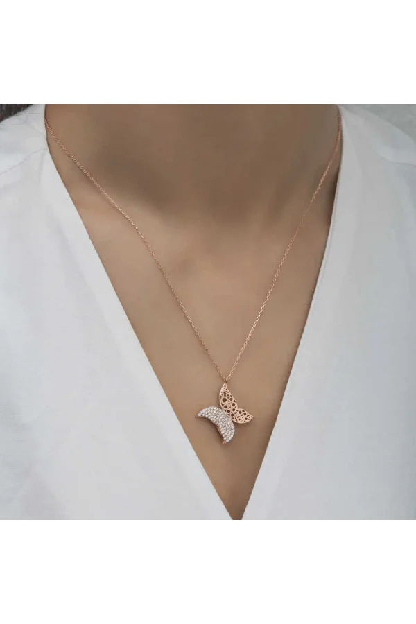 Luz&Pos Gümüş Rose Kelebek Kadın Kolye