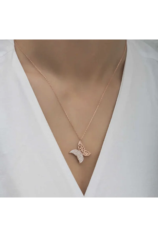 Luz&Pos Gümüş Rose Kelebek Kadın Kolye