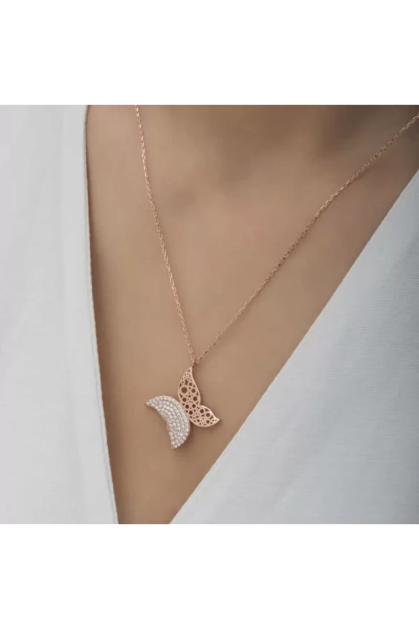 Luz&Pos Gümüş Rose Kelebek Kadın Kolye