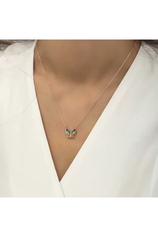 Luz&Pos Gümüş Rose Minimal Kelebek Bayan Kolye
