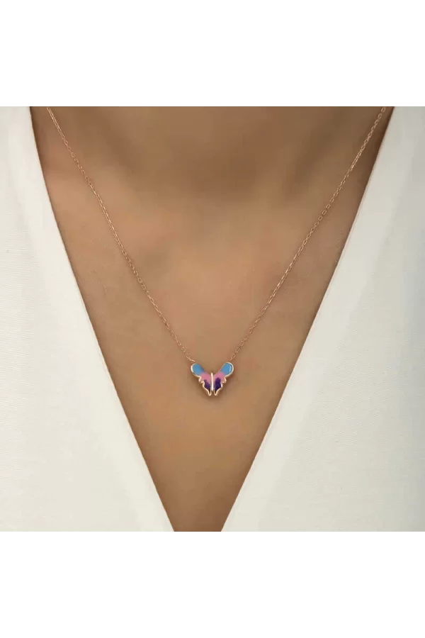 Luz&Pos Gümüş Rose Minimal Kelebek Bayan Kolye