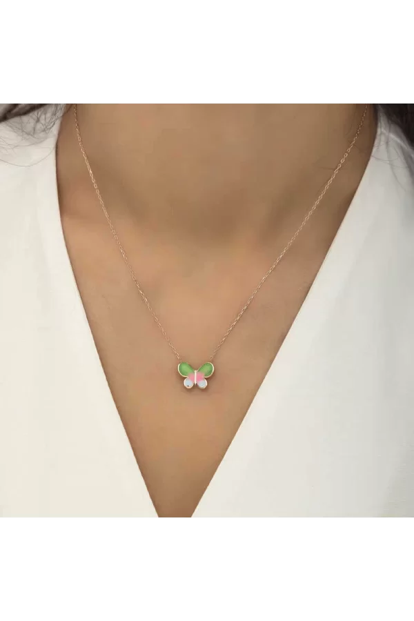 Luz&Pos Gümüş Rose Minimal Kelebek Bayan Kolye