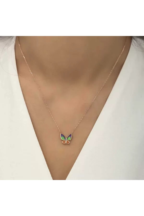 Luz&Pos Gümüş Rose Minimal Kelebek Bayan Kolye