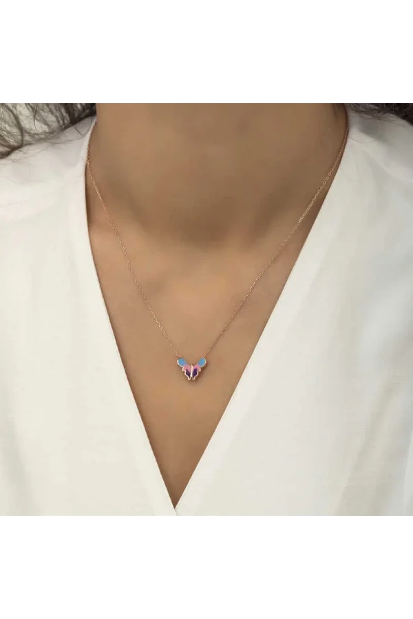 Luz&Pos Gümüş Rose Minimal Kelebek Bayan Kolye