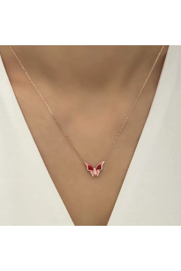 Luz&Pos Gümüş Rose Minimal Kelebek Bayan Kolye