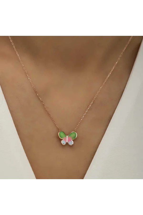 Luz&Pos Gümüş Rose Minimal Kelebek Bayan Kolye