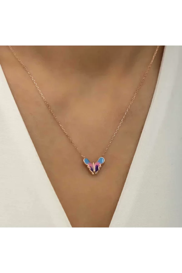 Luz&Pos Gümüş Rose Minimal Kelebek Bayan Kolye