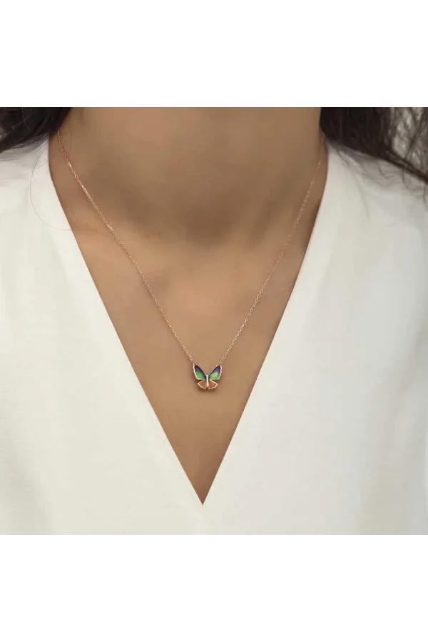 Luz&Pos Gümüş Rose Minimal Kelebek Bayan Kolye