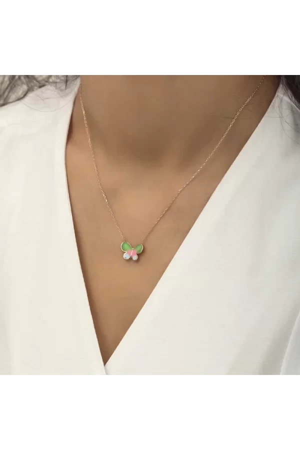 Luz&Pos Gümüş Rose Minimal Kelebek Bayan Kolye