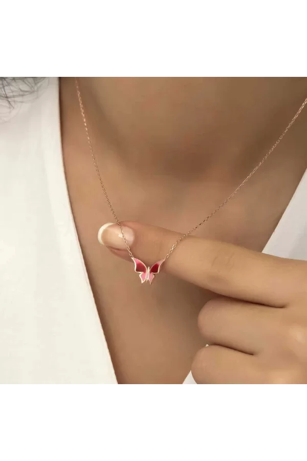 Luz&Pos Gümüş Rose Minimal Kelebek Bayan Kolye