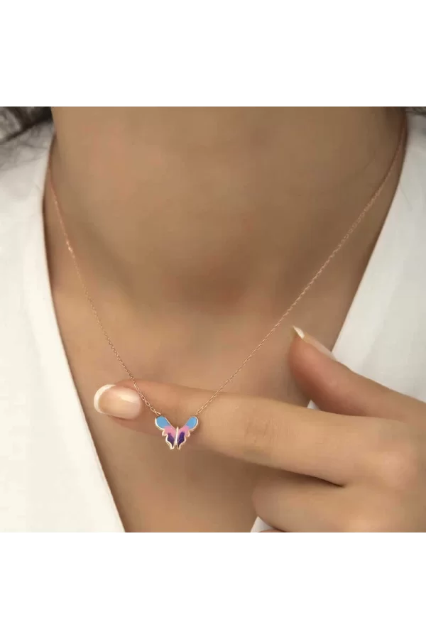 Luz&Pos Gümüş Rose Minimal Kelebek Bayan Kolye