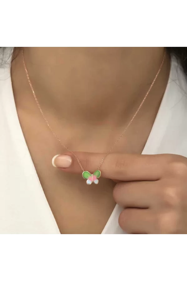 Luz&Pos Gümüş Rose Minimal Kelebek Bayan Kolye