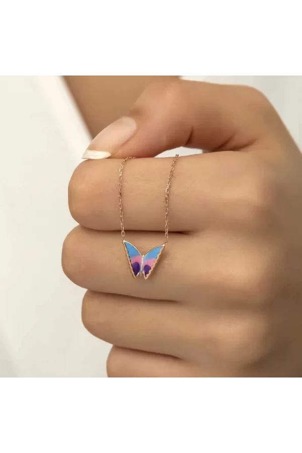 Luz&Pos Gümüş Rose Minimal Kelebek Bayan Kolye