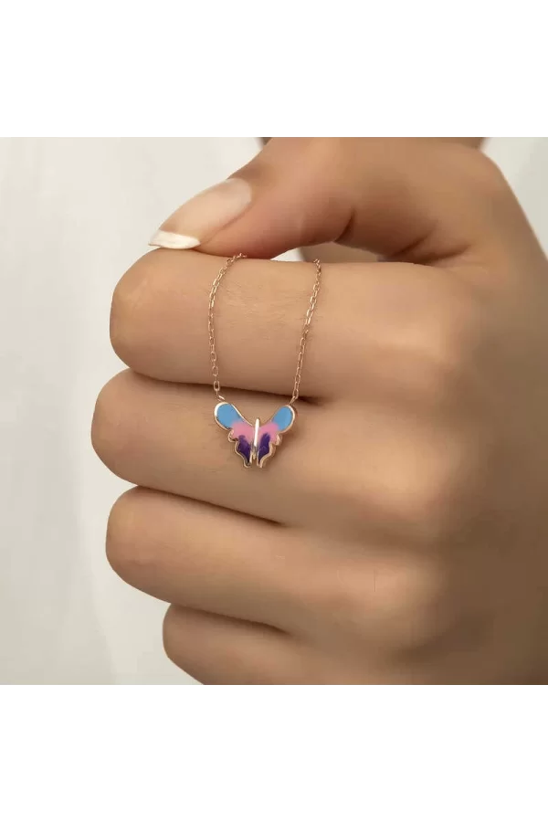 Luz&Pos Gümüş Rose Minimal Kelebek Bayan Kolye