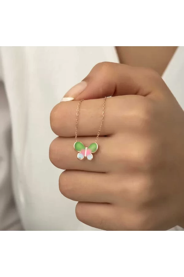 Luz&Pos Gümüş Rose Minimal Kelebek Bayan Kolye