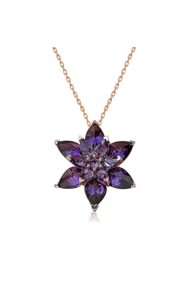 Luz&Pos Gümüş Rose Mor Lotus Çiçeği Kolye