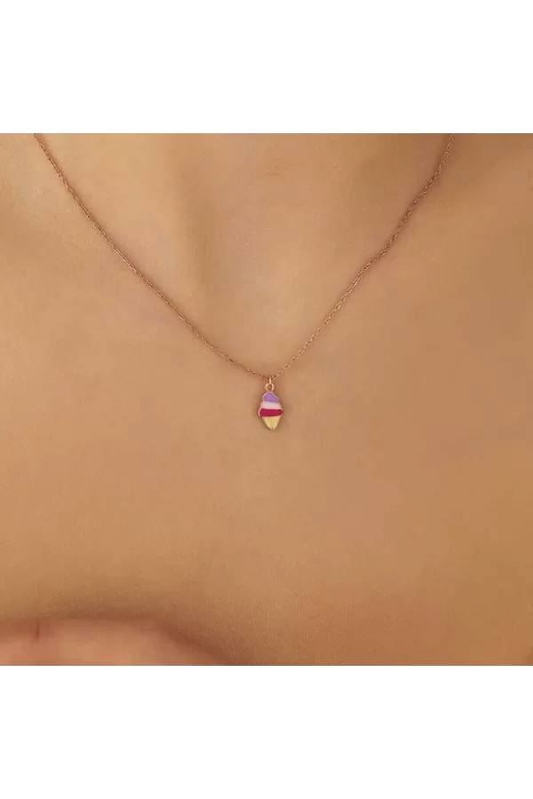 Luz&Pos Gümüş Rose Renkli Dondurma Kadın Kolye