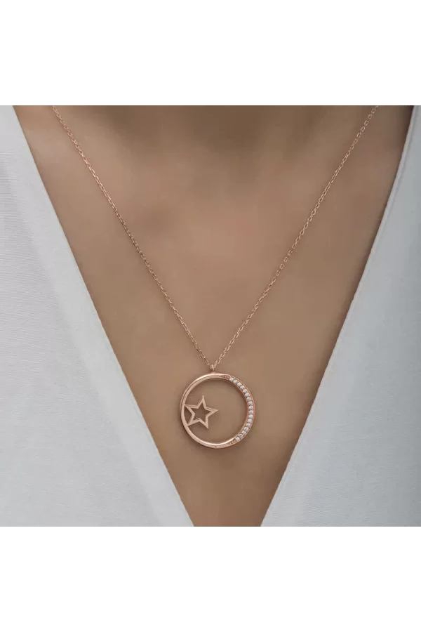 Luz&Pos Gümüş Rose Yıldız Detaylı Halka Kadın Kolye