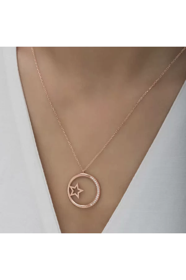 Luz&Pos Gümüş Rose Yıldız Detaylı Halka Kadın Kolye