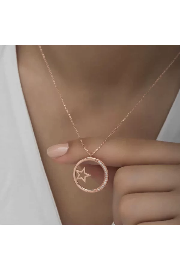 Luz&Pos Gümüş Rose Yıldız Detaylı Halka Kadın Kolye