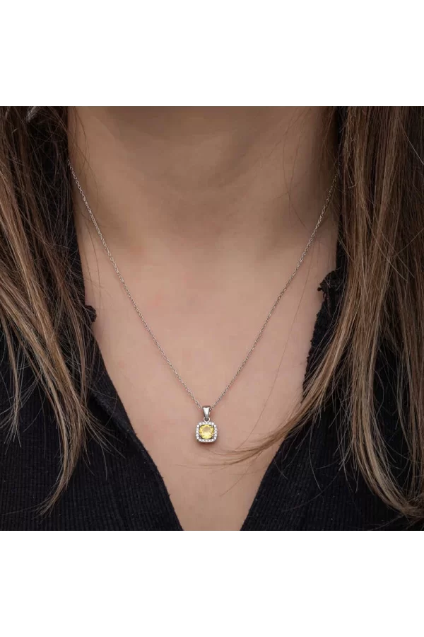 Luz&Pos Gümüş Sarı Baget Taşlı Kadın Kolye
