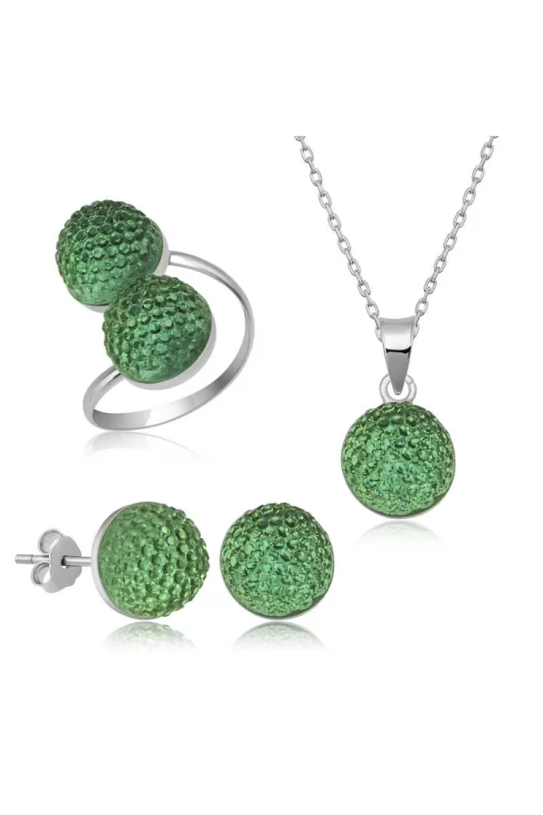 Luz&Pos Gümüş Yeşil Kristal Kadın Set