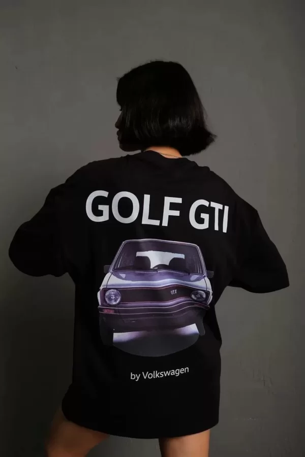 Luz&Pos Kadın Sırt Golf Gtı Baskılı Oversize T-shirt - Siyah