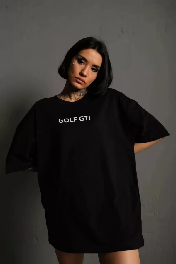 Luz&Pos Kadın Sırt Golf Gtı Baskılı Oversize T-shirt - Siyah