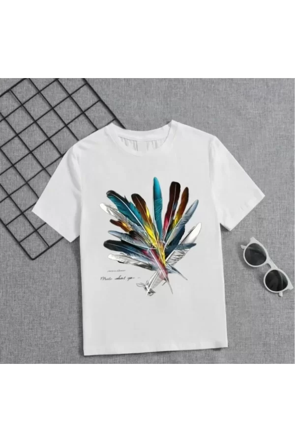 Luz&Pos Kız Çocuk Baskılı T-shirt - Beyaz