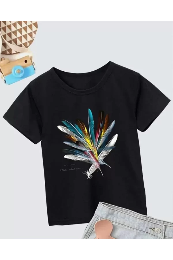 Luz&Pos Kız Çocuk Baskılı T-shirt- Siyah