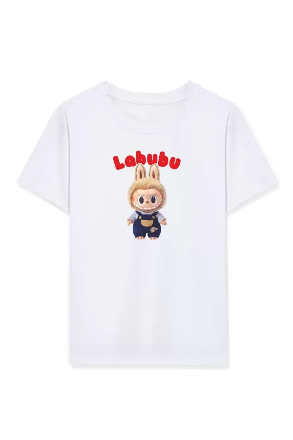 Luz&Pos Kız Labubu Çocuk Baskılı T-shirt - Beyaz