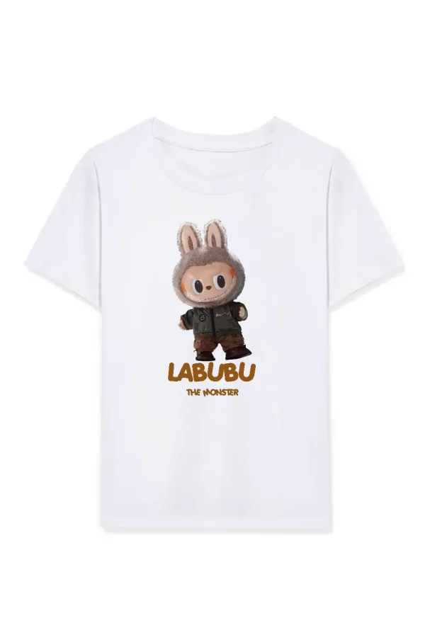 Luz&Pos Kız Labubu Çocuk Baskılı T-shirt - Beyaz
