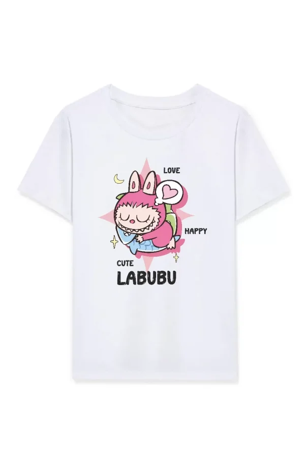 Luz&Pos Kız Labubu Çocuk Baskılı T-shirt - Beyaz
