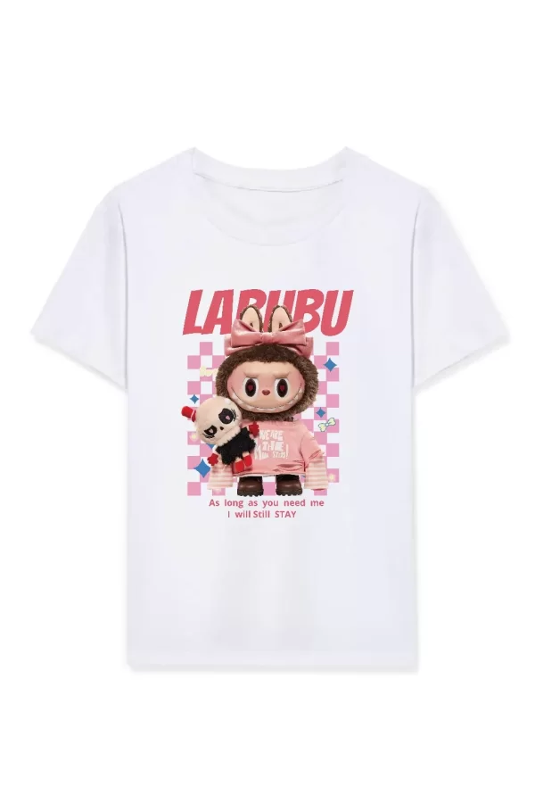 Luz&Pos Kız Labubu Çocuk Baskılı T-shirt - Beyaz