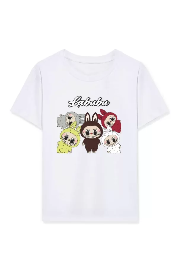 Luz&Pos Kız Labubu Çocuk Baskılı T-shirt - Beyaz